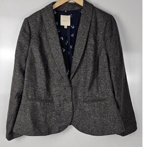 Mod Cloth blazer womens size 2X grey polyester wool blend blue bird lining